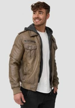 INDICODE JEANS AARON - Veste En Similicuir - Beige -INDICODE Ventes 048bf12a231445dfaeb10847feca67c7