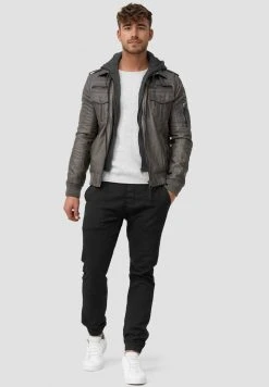 INDICODE JEANS AARON - Veste En Similicuir - Dark Grey